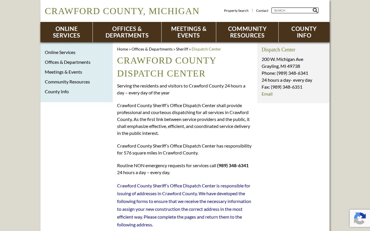 Crawford County Jail release contact and dispatch information