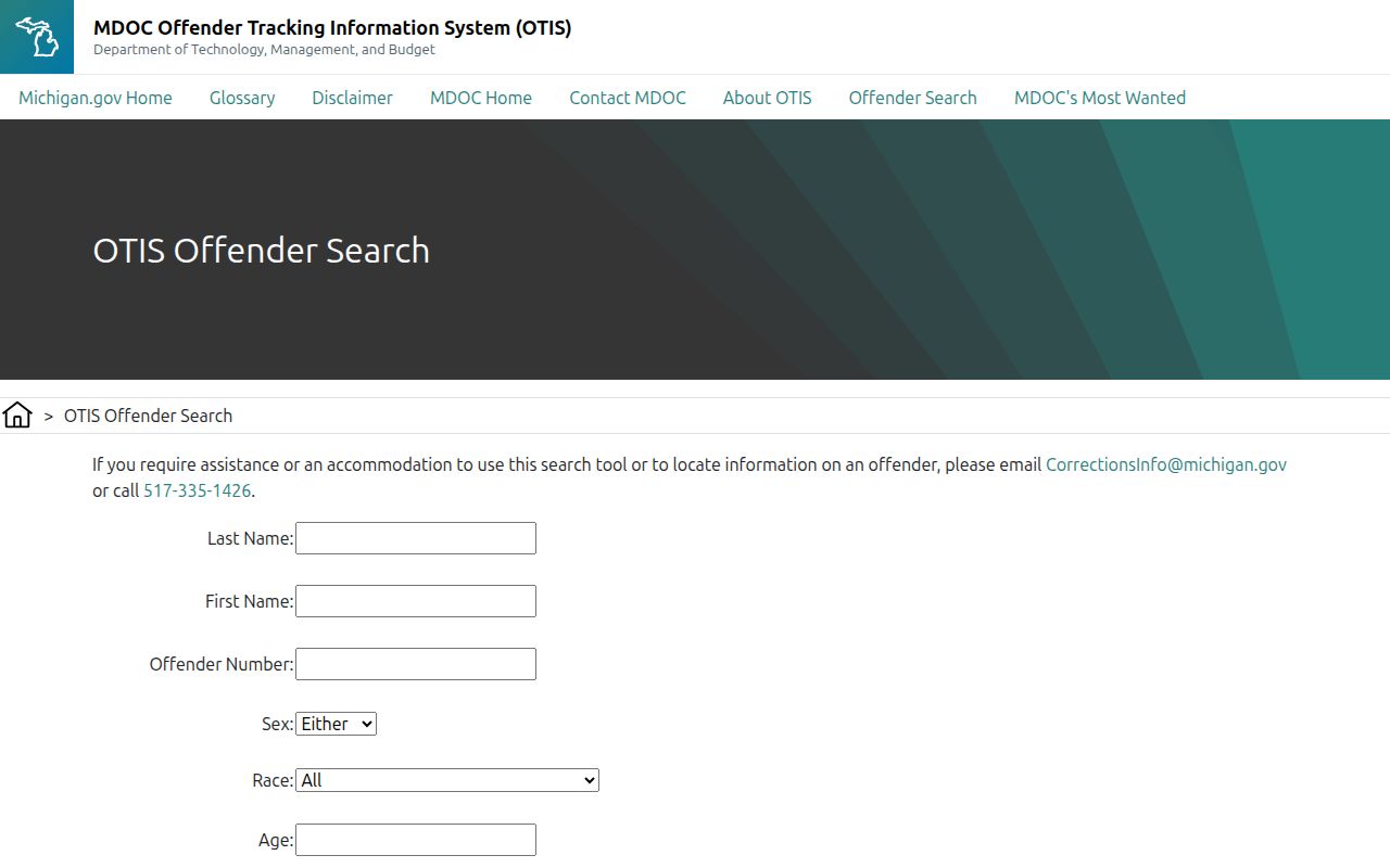 Michigan OTIS search for Crawford County released inmate records