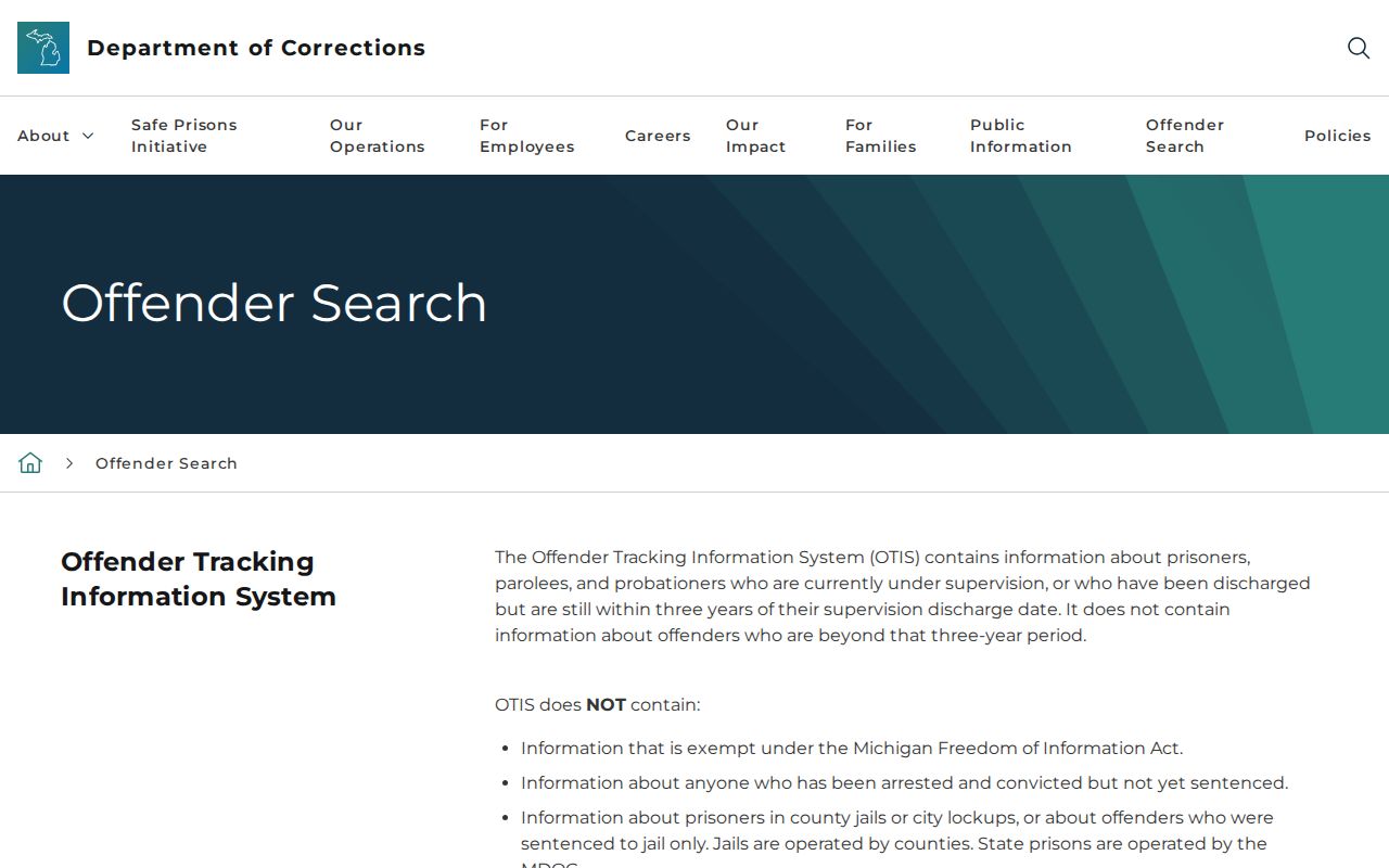 Michigan OTIS record scope for Crawford County released inmate photos